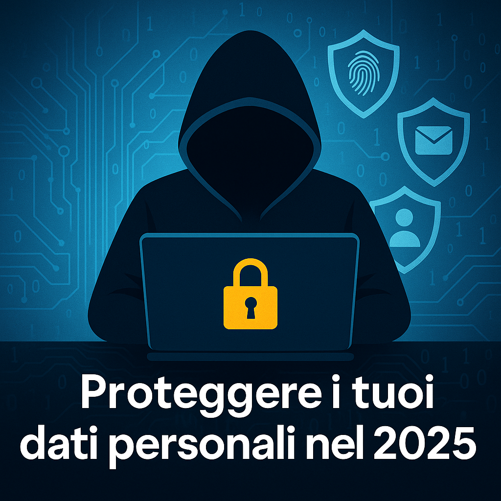 Simbolo della protezione dei dati personali nel 2025 con icona di lucchetto e rete digitale astratta.