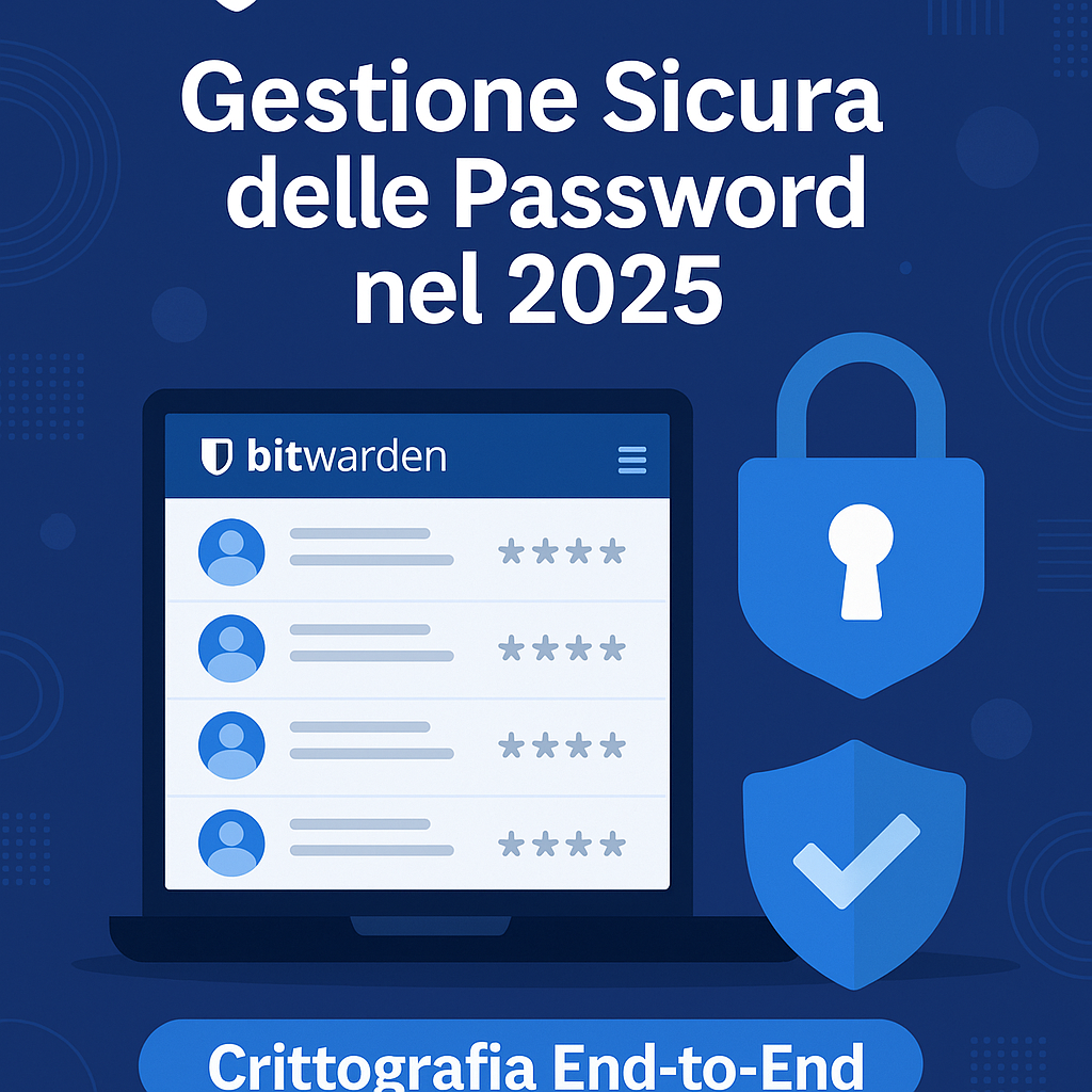 Interfaccia utente di Bitwarden nel 2025, evidenziando la crittografia end-to-end e la protezione della privacy.