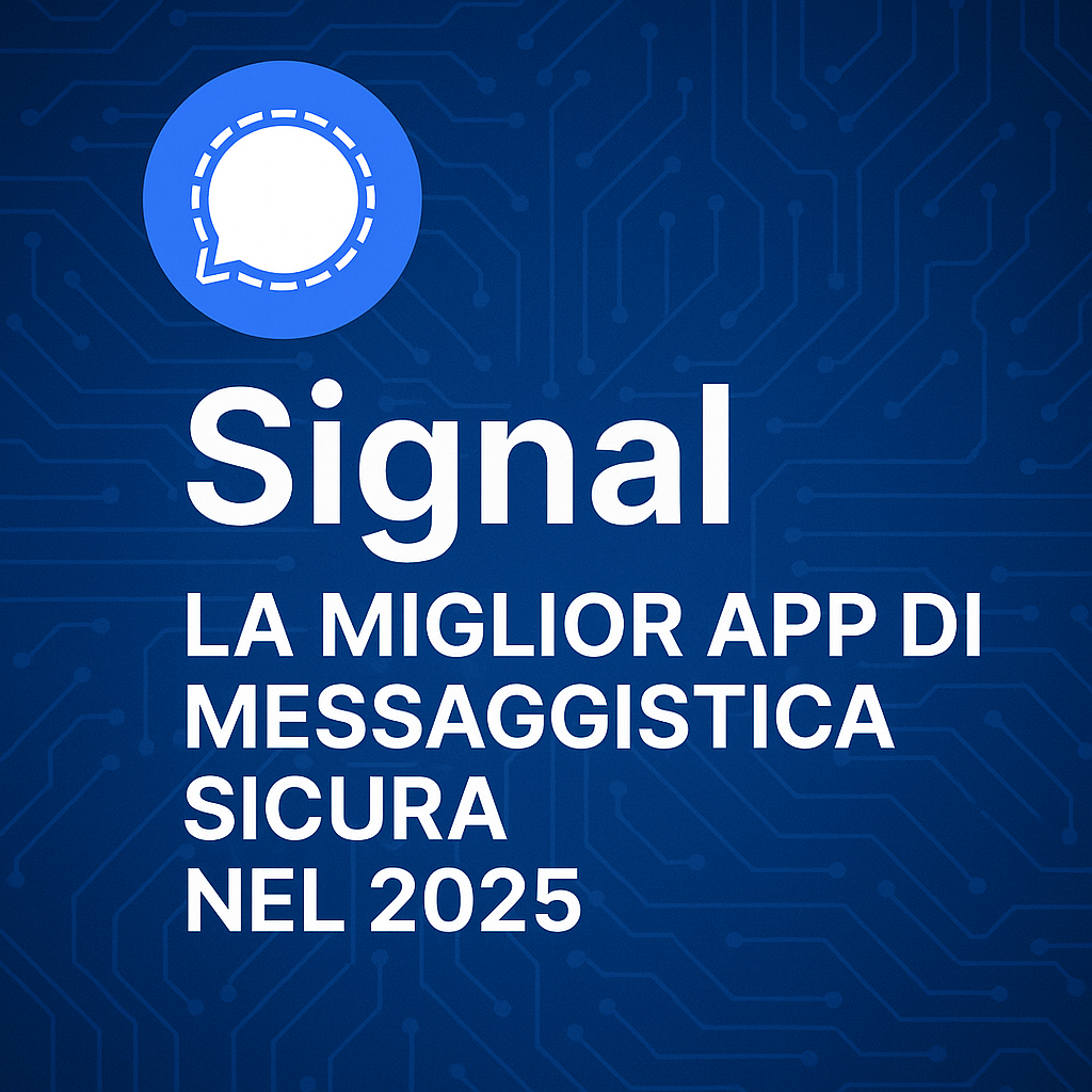 Illustrazione digitale della sicurezza e privacy offerte da Signal nel 2025, con simboli di crittografia e messaggistica privata.