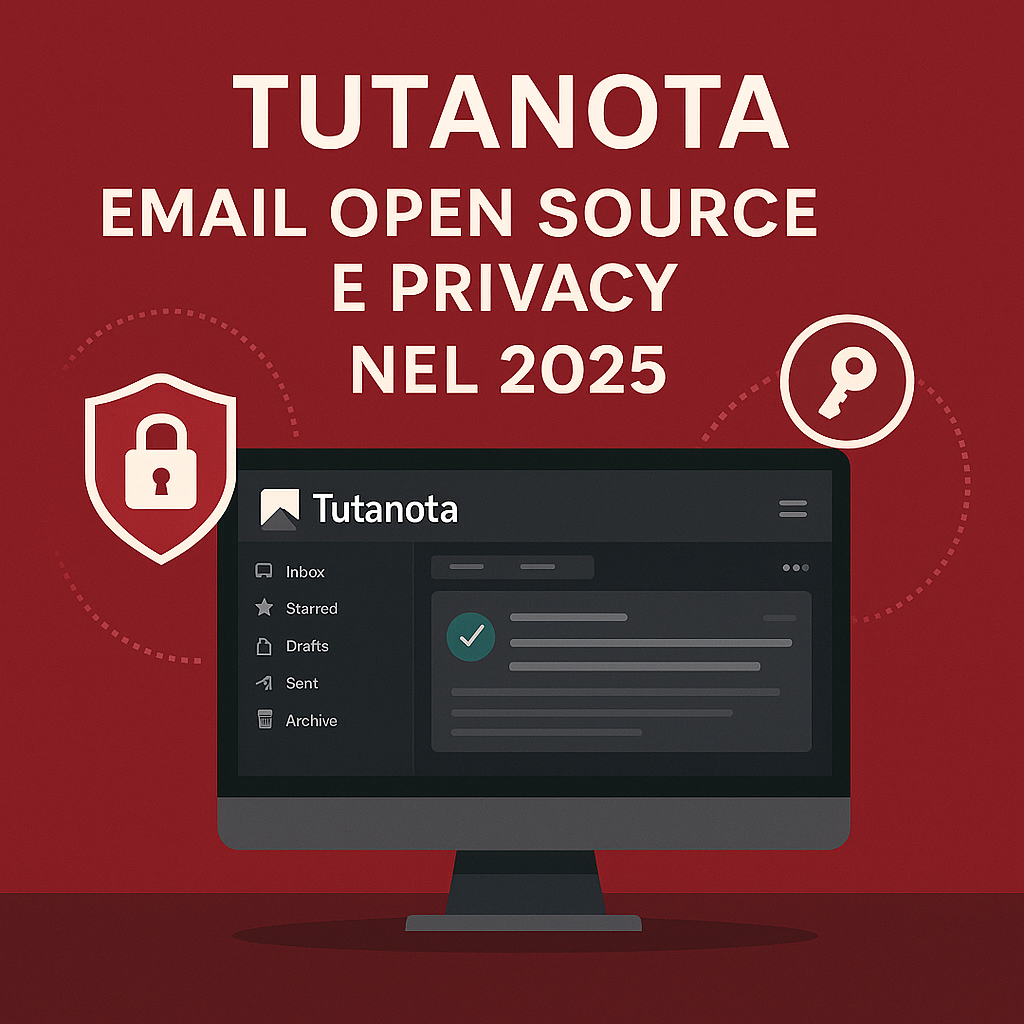 Interfaccia utente di Tutanota nel 2025, evidenziando la crittografia end-to-end e la protezione della privacy.